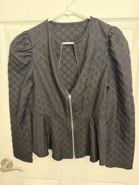 Women's Black Quilted Zip-Front Jacket